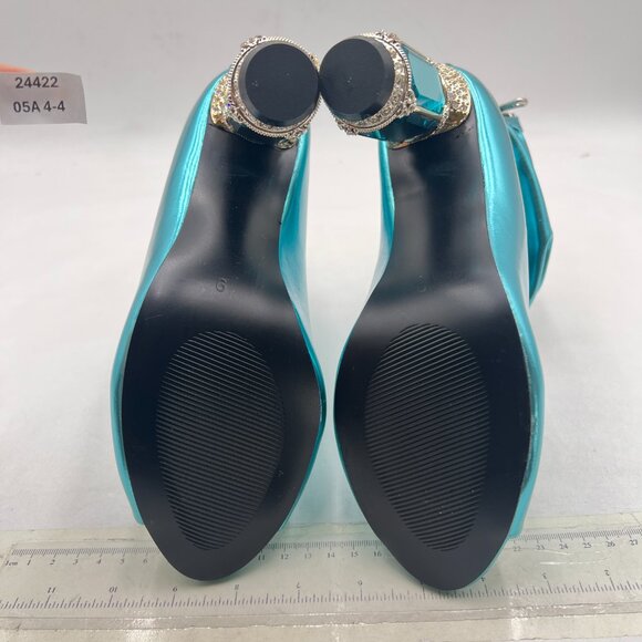 FSJ Turquoise Peep Toe Slouch Ankle Boots Chunky Stacked Heels Party Prom Shoes - Picture 7 of 8